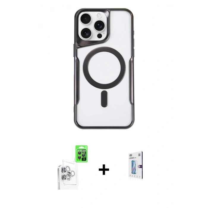 MARSİLYAN™- iPhone 16 Pro Kılıf Yadigar Klasik Özel Seri - Siyah Bilvis 0.18mm Plus Cam Ekran Koruyucu + Raze Metal Kamera Lens - BZ