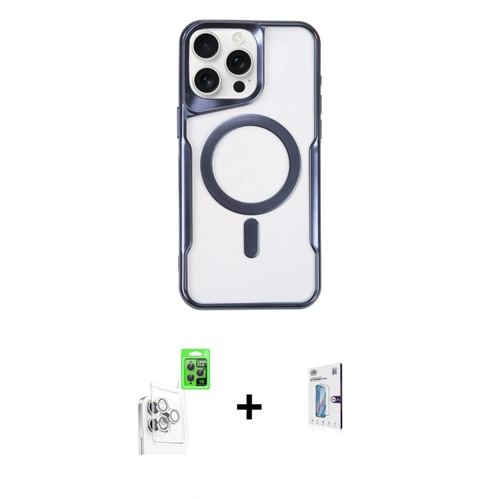 MARSİLYAN™- iPhone 16 Pro Kılıf Yadigar Klasik Özel Seri - Siyah Bilvis 0.18mm Plus Cam Ekran Koruyucu + Raze Metal Kamera Lens - BZ