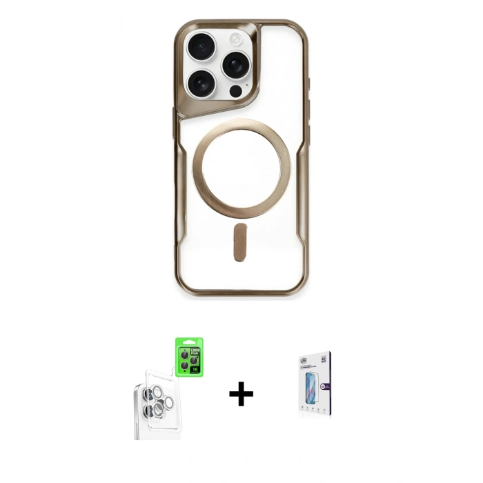 MARSİLYAN™- iPhone 16 Pro Kılıf Yadigar Klasik Özel Seri - Siyah Bilvis 0.18mm Plus Cam Ekran Koruyucu + Raze Metal Kamera Lens - BZ