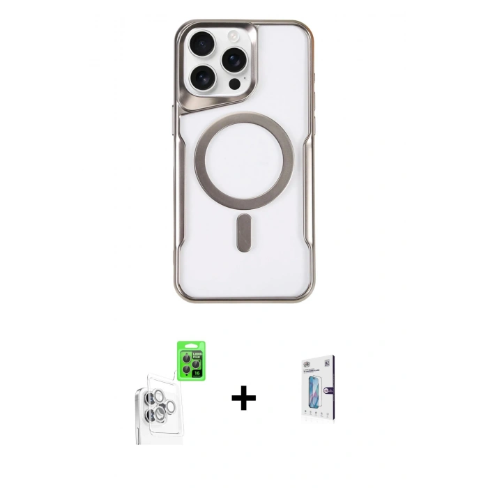 MARSİLYAN™- iPhone 16 Pro Kılıf Yadigar Klasik Özel Seri - Siyah Bilvis 0.18mm Plus Cam Ekran Koruyucu + Raze Metal Kamera Lens - BZ
