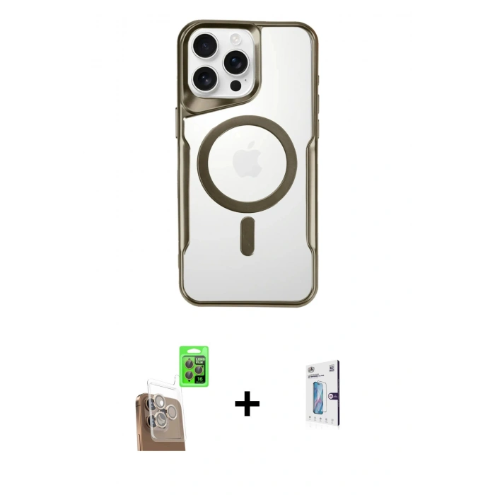 MARSİLYAN™- iPhone 16 Pro Kılıf Yadigar Klasik Özel Seri - Siyah Bilvis 0.18mm Plus Cam Ekran Koruyucu + Raze Metal Kamera Lens - CLTM