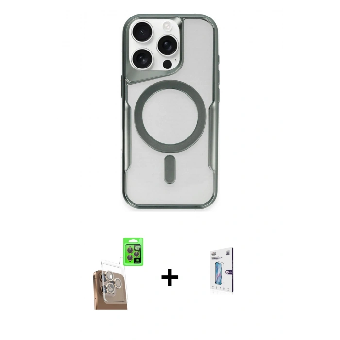 MARSİLYAN™- iPhone 16 Pro Kılıf Yadigar Klasik Özel Seri - Siyah Bilvis 0.18mm Plus Cam Ekran Koruyucu + Raze Metal Kamera Lens - CLTM