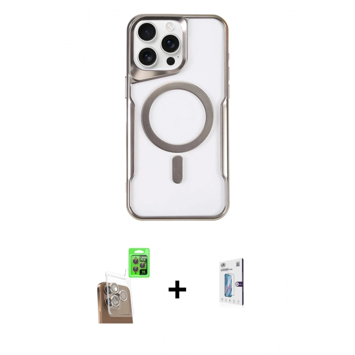 MARSİLYAN™- iPhone 16 Pro Kılıf Yadigar Klasik Özel Seri - Siyah Bilvis 0.18mm Plus Cam Ekran Koruyucu + Raze Metal Kamera Lens - CLTM