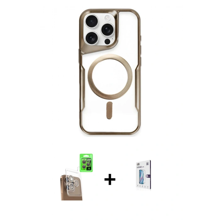 MARSİLYAN™- iPhone 16 Pro Kılıf Yadigar Klasik Özel Seri - Siyah Bilvis 0.18mm Plus Cam Ekran Koruyucu + Raze Metal Kamera Lens - CLTM