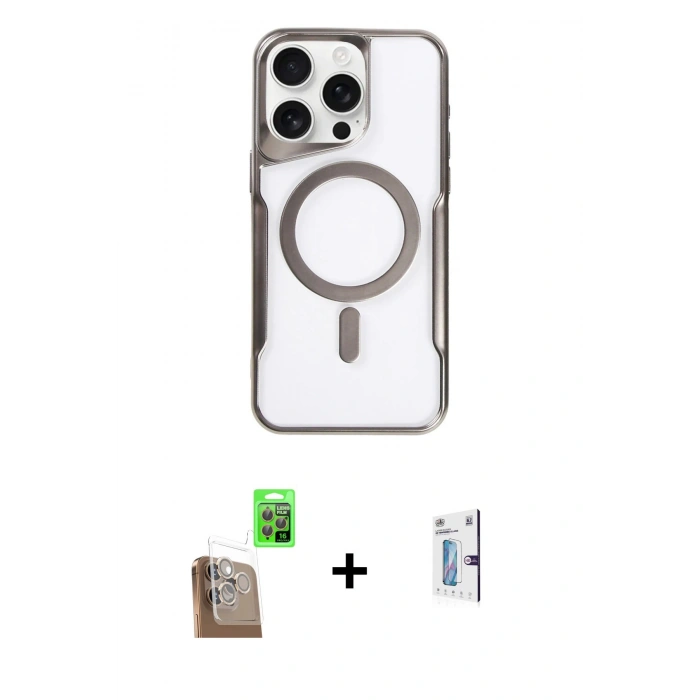 MARSİLYAN™- iPhone 16 Pro Kılıf Yadigar Klasik Özel Seri - Siyah Bilvis 0.18mm Plus Cam Ekran Koruyucu + Raze Metal Kamera Lens - CLTM