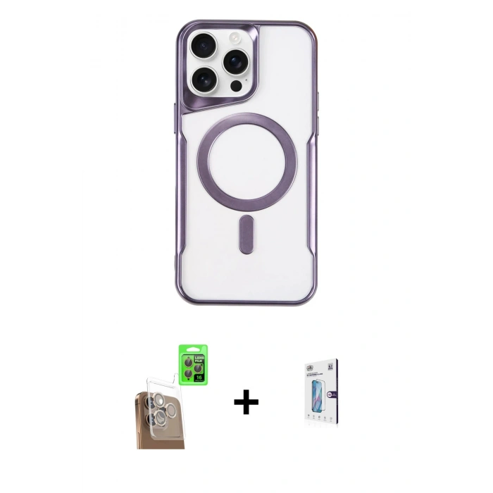 MARSİLYAN™- iPhone 16 Pro Kılıf Yadigar Klasik Özel Seri - Siyah Bilvis 0.18mm Plus Cam Ekran Koruyucu + Raze Metal Kamera Lens - CLTM