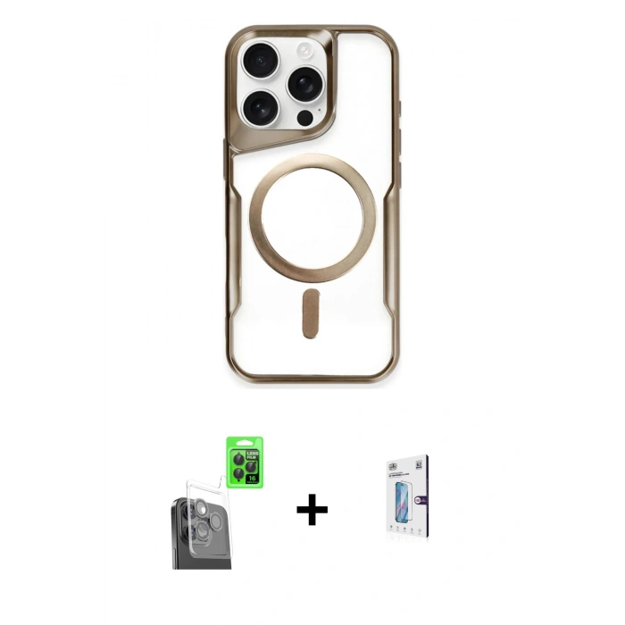 MARSİLYAN™- iPhone 16 Pro Kılıf Yadigar Klasik Özel Seri - Siyah Bilvis 0.18mm Plus Cam Ekran Koruyucu + Raze Metal Kamera Lens - SH