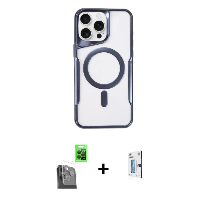 MARSİLYAN™- iPhone 16 Pro Kılıf Yadigar Klasik Özel Seri - Siyah Bilvis 0.18mm Plus Cam Ekran Koruyucu + Raze Metal Kamera Lens - SH