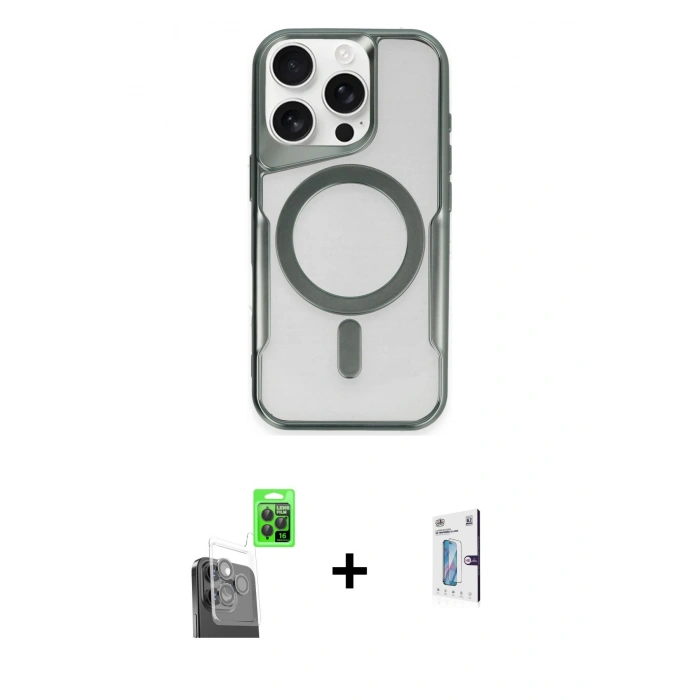 MARSİLYAN™- iPhone 16 Pro Kılıf Yadigar Klasik Özel Seri - Siyah Bilvis 0.18mm Plus Cam Ekran Koruyucu + Raze Metal Kamera Lens - SH