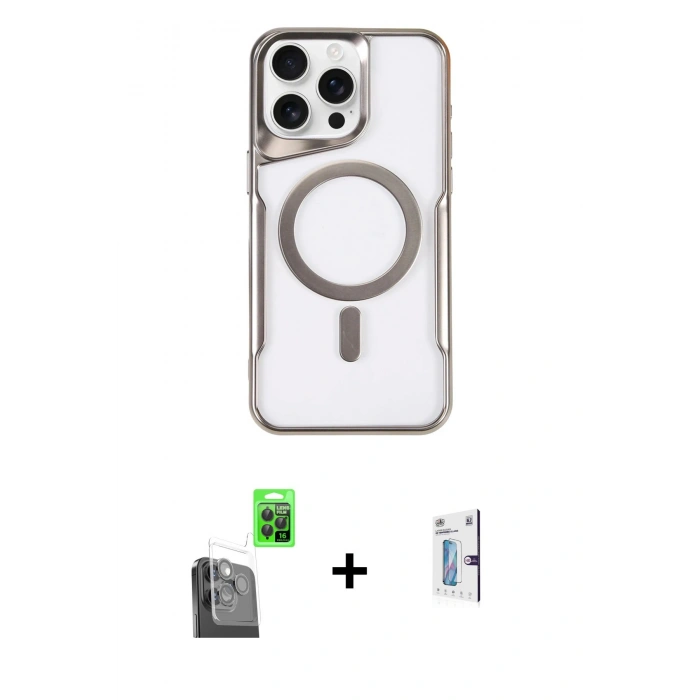 MARSİLYAN™- iPhone 16 Pro Kılıf Yadigar Klasik Özel Seri - Siyah Bilvis 0.18mm Plus Cam Ekran Koruyucu + Raze Metal Kamera Lens - SH