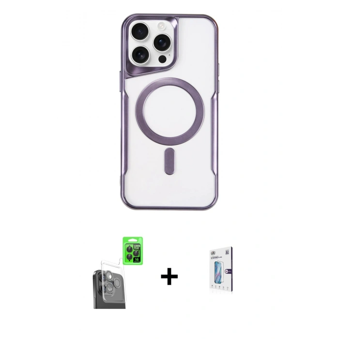 MARSİLYAN™- iPhone 16 Pro Kılıf Yadigar Klasik Özel Seri - Siyah Bilvis 0.18mm Plus Cam Ekran Koruyucu + Raze Metal Kamera Lens - SH