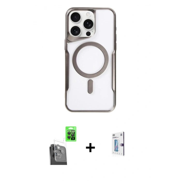 MARSİLYAN™- iPhone 16 Pro Kılıf Yadigar Klasik Özel Seri - Siyah Bilvis 0.18mm Plus Cam Ekran Koruyucu + Raze Metal Kamera Lens - SH