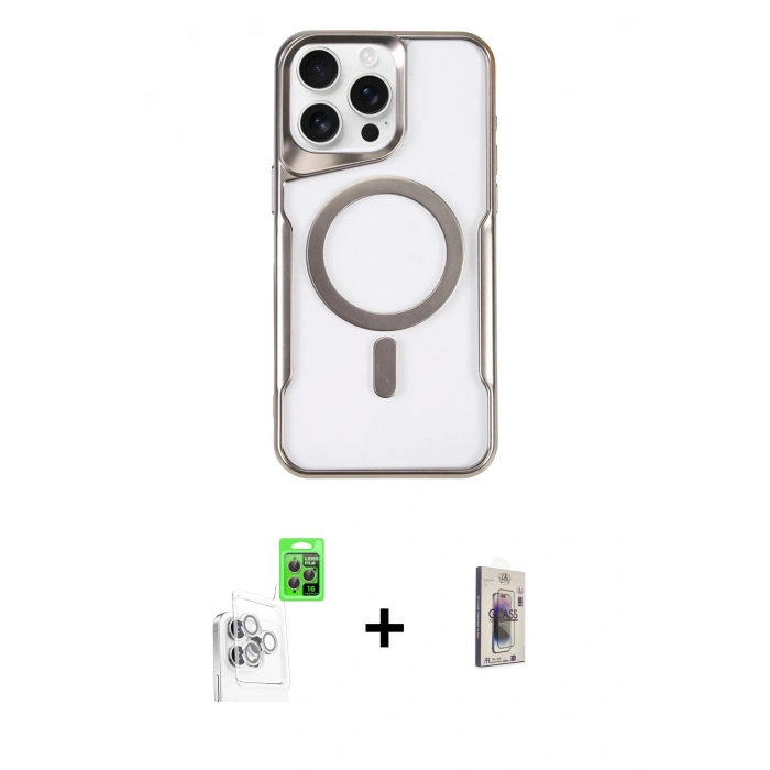 MARSİLYAN™- iPhone 16 Pro Kılıf Yadigar Klasik Özel Seri - Siyah Bilvis 3D Cam Ekran Koruyucu + Raze Metal Kamera Lens - BZ