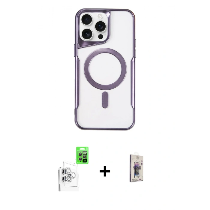 MARSİLYAN™- iPhone 16 Pro Kılıf Yadigar Klasik Özel Seri - Siyah Bilvis 3D Cam Ekran Koruyucu + Raze Metal Kamera Lens - BZ
