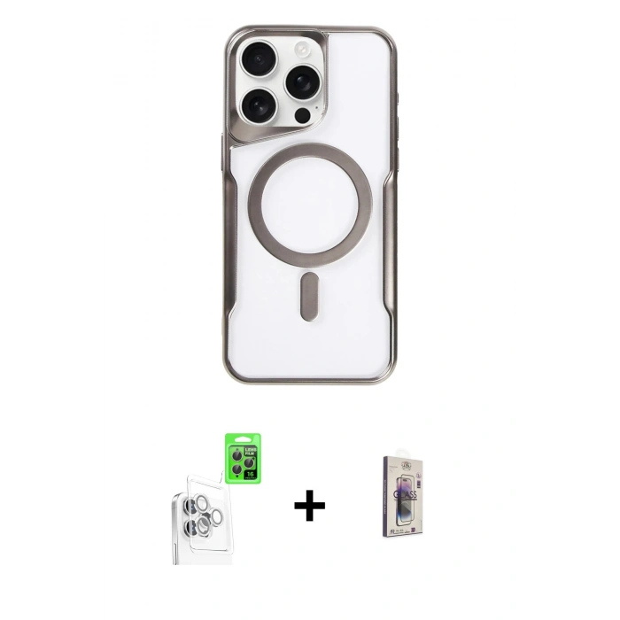 MARSİLYAN™- iPhone 16 Pro Kılıf Yadigar Klasik Özel Seri - Siyah Bilvis 3D Cam Ekran Koruyucu + Raze Metal Kamera Lens - BZ