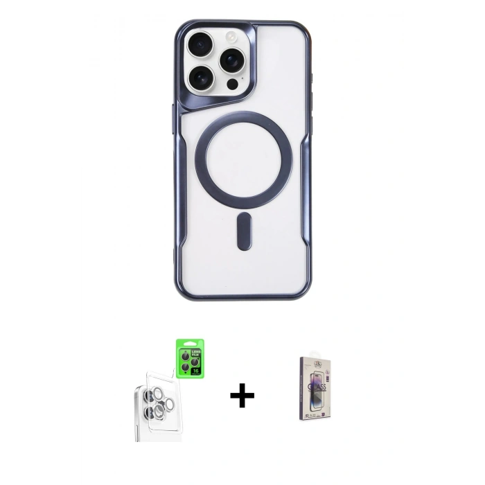 MARSİLYAN™- iPhone 16 Pro Kılıf Yadigar Klasik Özel Seri - Siyah Bilvis 3D Cam Ekran Koruyucu + Raze Metal Kamera Lens - BZ