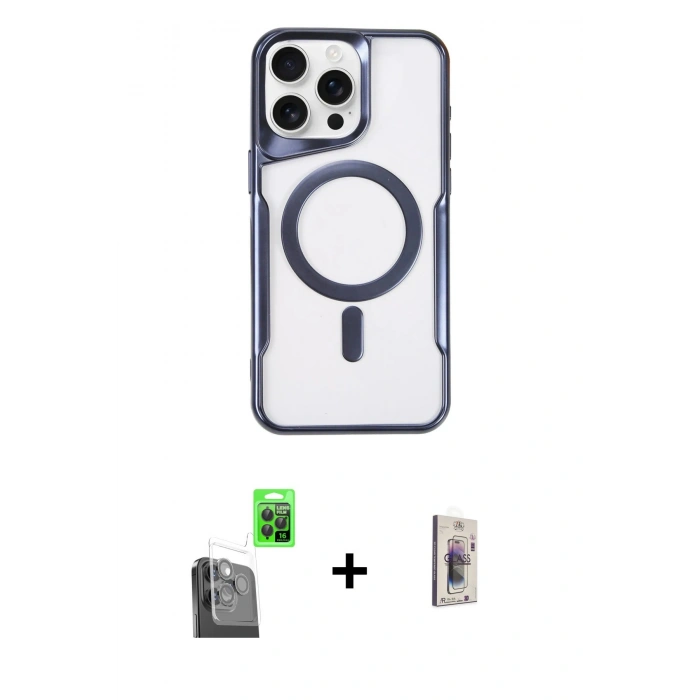 MARSİLYAN™- iPhone 16 Pro Kılıf Yadigar Klasik Özel Seri - Siyah Bilvis 3D Cam Ekran Koruyucu + Raze Metal Kamera Lens - SH