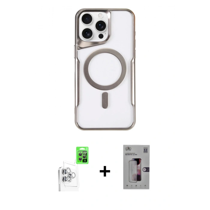 MARSİLYAN™- iPhone 16 Pro Kılıf Yadigar Klasik Özel Seri - Siyah Bilvis 3D Mat Cam Ekran Koruyucu + Beyaz Raze Metal Kamera Lens