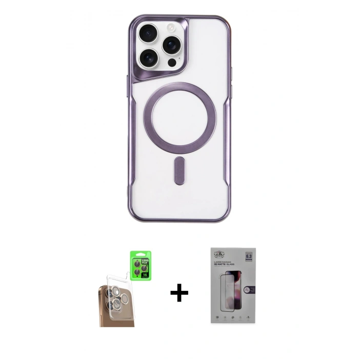 MARSİLYAN™- iPhone 16 Pro Kılıf Yadigar Klasik Özel Seri - Siyah Bilvis 3D Mat Cam Ekran Koruyucu + Çöl Titanyum Raze Metal Kamera Lens