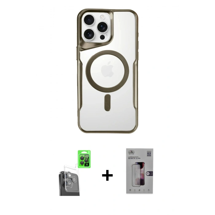 MARSİLYAN™- iPhone 16 Pro Kılıf Yadigar Klasik Özel Seri - Siyah Bilvis 3D Mat Cam Ekran Koruyucu + Raze Metal Kamera Lens - SH