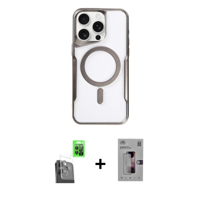 MARSİLYAN™- iPhone 16 Pro Kılıf Yadigar Klasik Özel Seri - Siyah Bilvis 3D Mat Cam Ekran Koruyucu + Raze Metal Kamera Lens - SH
