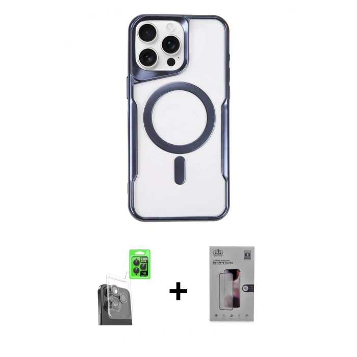 MARSİLYAN™- iPhone 16 Pro Kılıf Yadigar Klasik Özel Seri - Siyah Bilvis 3D Mat Cam Ekran Koruyucu + Raze Metal Kamera Lens - SH