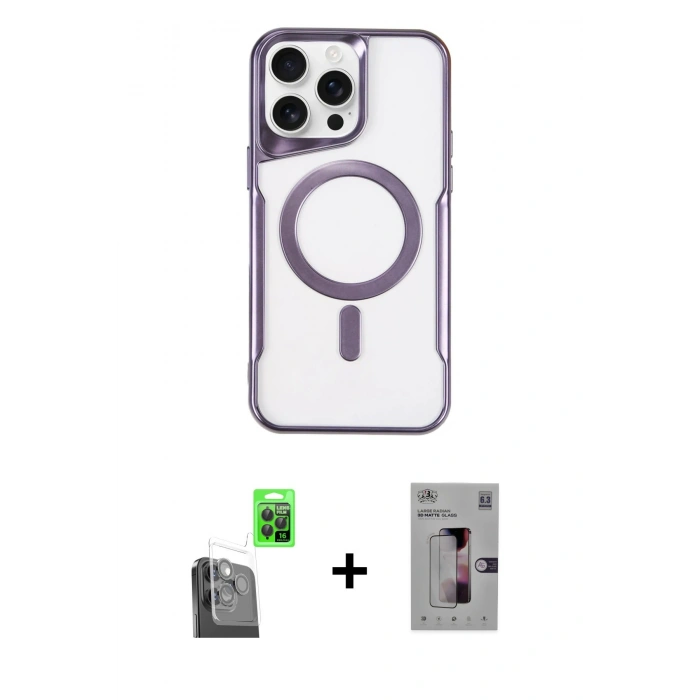 MARSİLYAN™- iPhone 16 Pro Kılıf Yadigar Klasik Özel Seri - Siyah Bilvis 3D Mat Cam Ekran Koruyucu + Raze Metal Kamera Lens - SH
