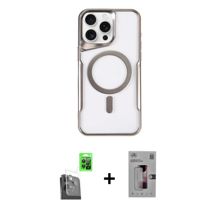 MARSİLYAN™- iPhone 16 Pro Kılıf Yadigar Klasik Özel Seri - Siyah Bilvis 3D Mat Cam Ekran Koruyucu + Raze Metal Kamera Lens - SH