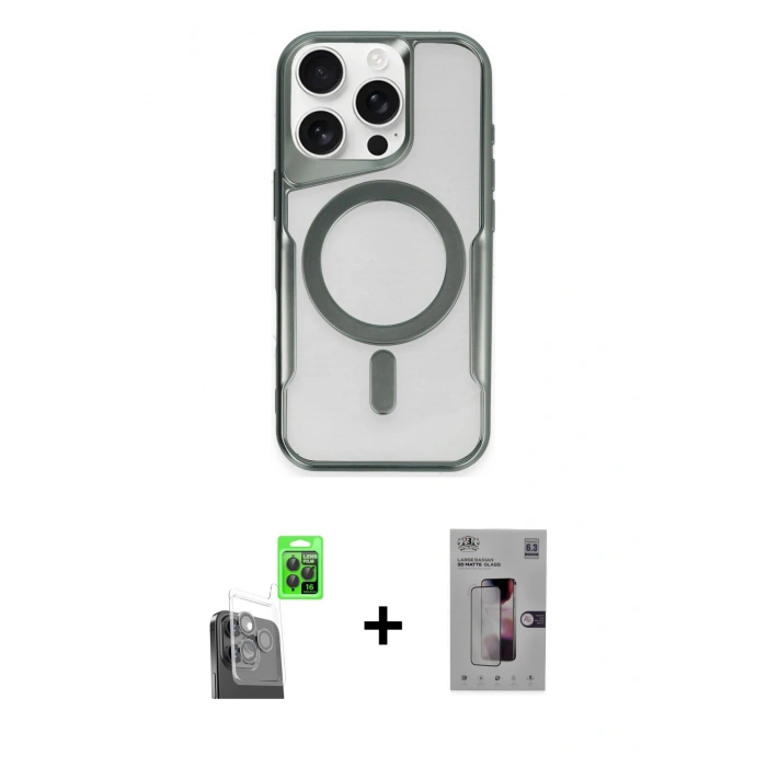 MARSİLYAN™- iPhone 16 Pro Kılıf Yadigar Klasik Özel Seri - Siyah Bilvis 3D Mat Cam Ekran Koruyucu + Raze Metal Kamera Lens - SH