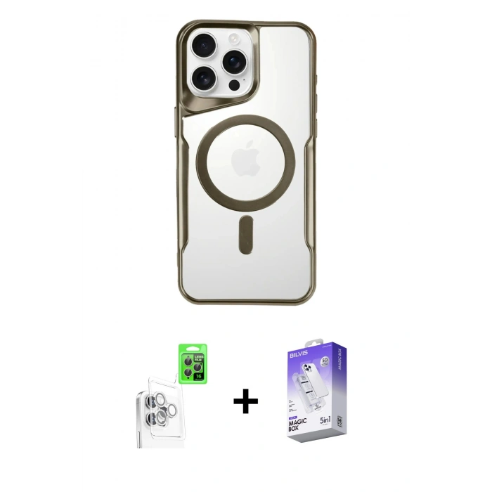 MARSİLYAN™- iPhone 16 Pro Kılıf Yadigar Klasik Özel Seri - Siyah Bilvis 5in1 3D Magic Cam Ekran Koruyucu + Raze Metal Kamera Lens - BZ