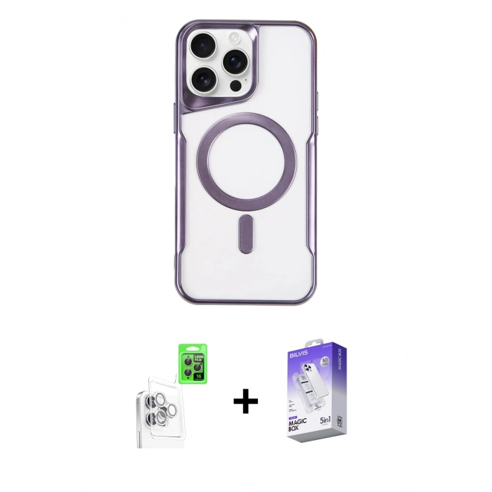 MARSİLYAN™- iPhone 16 Pro Kılıf Yadigar Klasik Özel Seri - Siyah Bilvis 5in1 3D Magic Cam Ekran Koruyucu + Raze Metal Kamera Lens - BZ