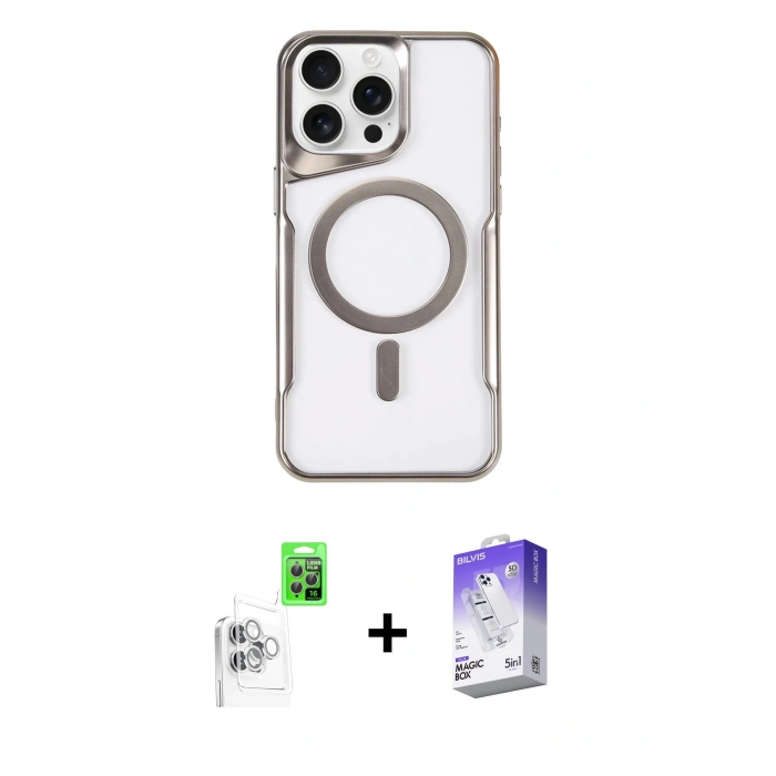 MARSİLYAN™- iPhone 16 Pro Kılıf Yadigar Klasik Özel Seri - Siyah Bilvis 5in1 3D Magic Cam Ekran Koruyucu + Raze Metal Kamera Lens - BZ