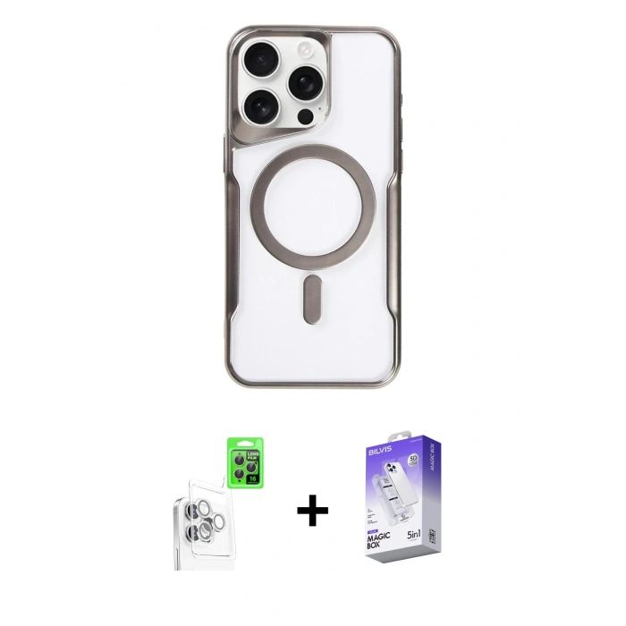 MARSİLYAN™- iPhone 16 Pro Kılıf Yadigar Klasik Özel Seri - Siyah Bilvis 5in1 3D Magic Cam Ekran Koruyucu + Raze Metal Kamera Lens - BZ