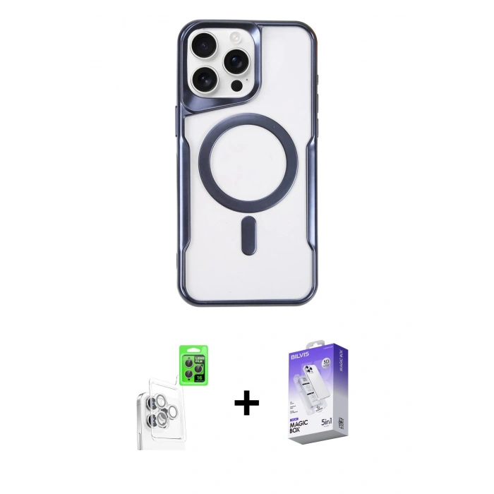 MARSİLYAN™- iPhone 16 Pro Kılıf Yadigar Klasik Özel Seri - Siyah Bilvis 5in1 3D Magic Cam Ekran Koruyucu + Raze Metal Kamera Lens - BZ