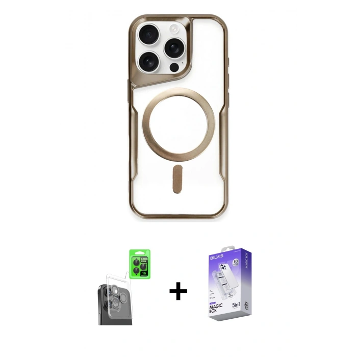 MARSİLYAN™- iPhone 16 Pro Kılıf Yadigar Klasik Özel Seri - Siyah Bilvis 5in1 3D Magic Cam Ekran Koruyucu + Raze Metal Kamera Lens - SH
