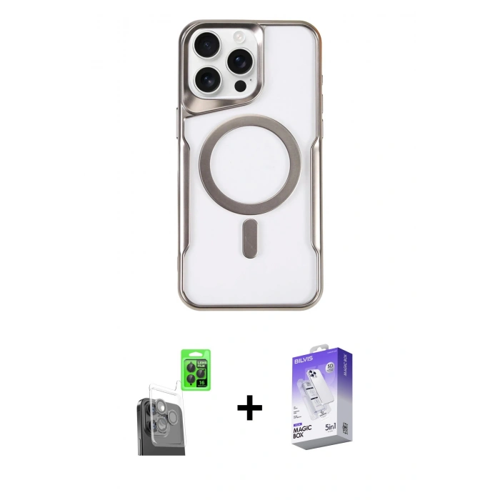 MARSİLYAN™- iPhone 16 Pro Kılıf Yadigar Klasik Özel Seri - Siyah Bilvis 5in1 3D Magic Cam Ekran Koruyucu + Raze Metal Kamera Lens - SH