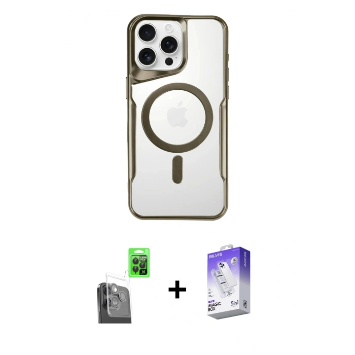 MARSİLYAN™- iPhone 16 Pro Kılıf Yadigar Klasik Özel Seri - Siyah Bilvis 5in1 3D Magic Cam Ekran Koruyucu + Raze Metal Kamera Lens - SH
