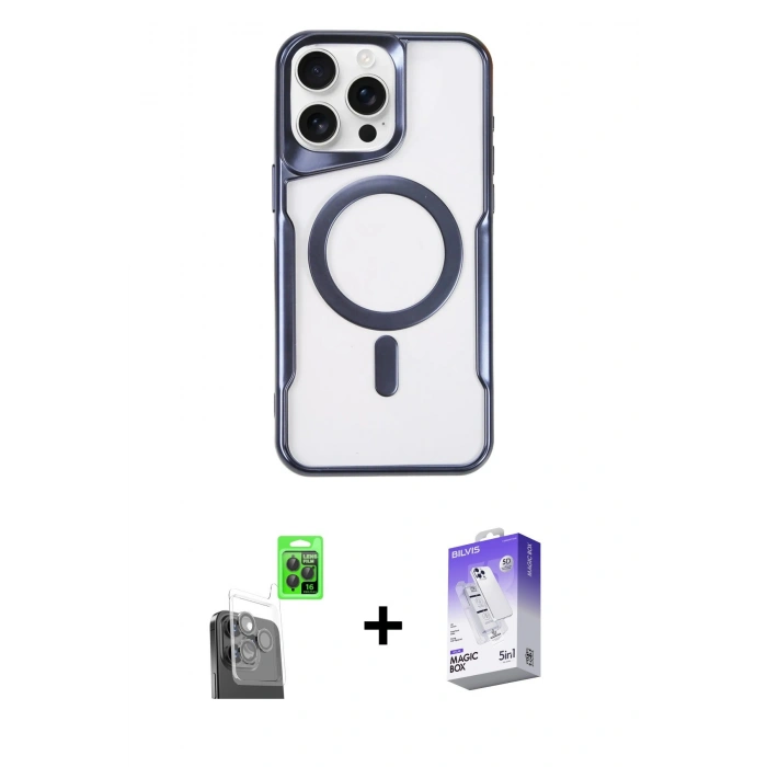 MARSİLYAN™- iPhone 16 Pro Kılıf Yadigar Klasik Özel Seri - Siyah Bilvis 5in1 3D Magic Cam Ekran Koruyucu + Raze Metal Kamera Lens - SH