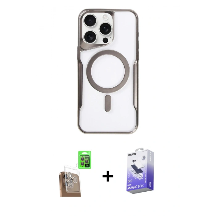 MARSİLYAN™- iPhone 16 Pro Kılıf Yadigar Klasik Özel Seri - Siyah Bilvis 5in1 5D Magic Hayalet Cam Ekran Koruyucu + Raze Metal Kamera Lens - CLTM