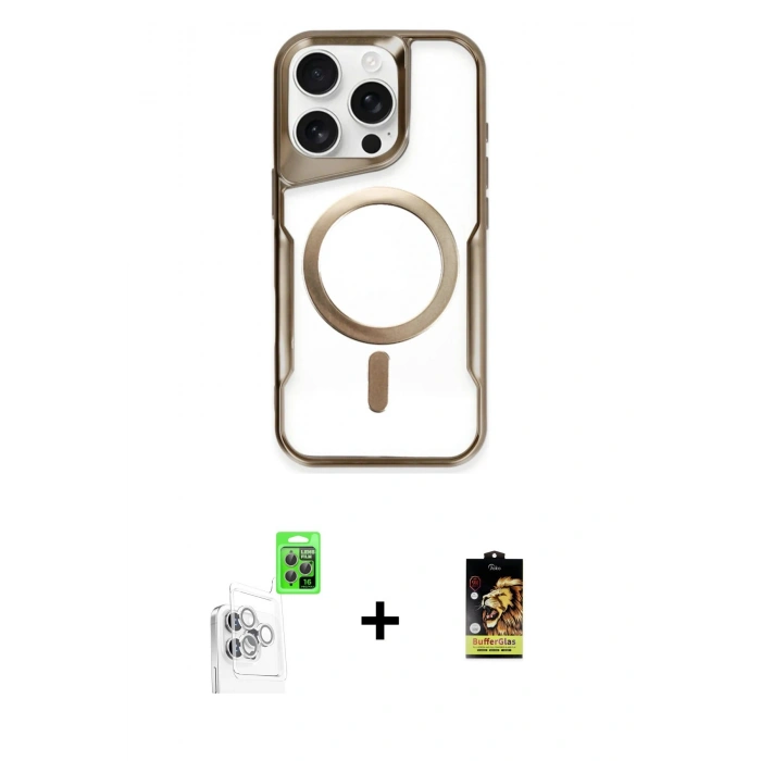 MARSİLYAN™- iPhone 16 Pro Kılıf Yadigar Klasik Özel Seri - Siyah Buffer Cam Ekran Koruyucu + Raze Metal Kamera Lens - BZ