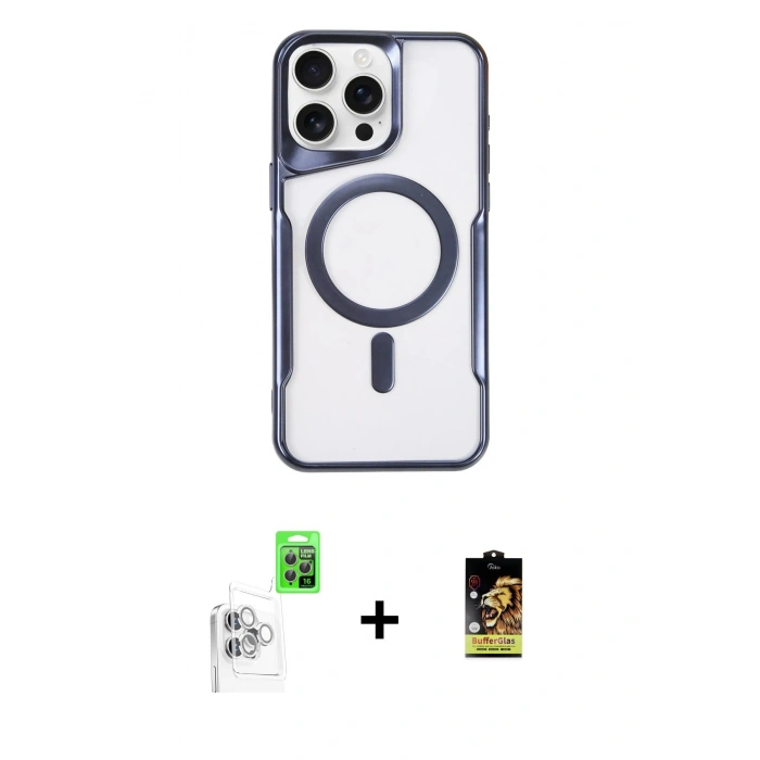 MARSİLYAN™- iPhone 16 Pro Kılıf Yadigar Klasik Özel Seri - Siyah Buffer Cam Ekran Koruyucu + Raze Metal Kamera Lens - BZ