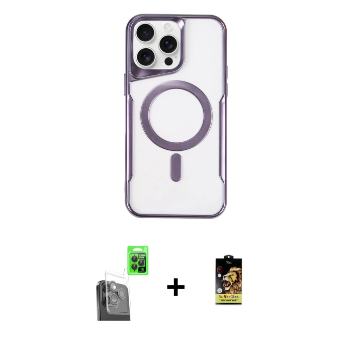 MARSİLYAN™- iPhone 16 Pro Kılıf Yadigar Klasik Özel Seri - Siyah Buffer Cam Ekran Koruyucu + Raze Metal Kamera Lens - SH