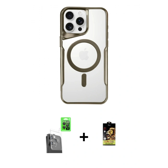 MARSİLYAN™- iPhone 16 Pro Kılıf Yadigar Klasik Özel Seri - Siyah Buffer Cam Ekran Koruyucu + Raze Metal Kamera Lens - SH