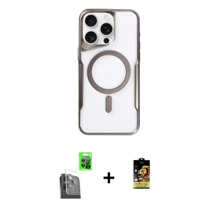 MARSİLYAN™- iPhone 16 Pro Kılıf Yadigar Klasik Özel Seri - Siyah Buffer Cam Ekran Koruyucu + Raze Metal Kamera Lens - SH