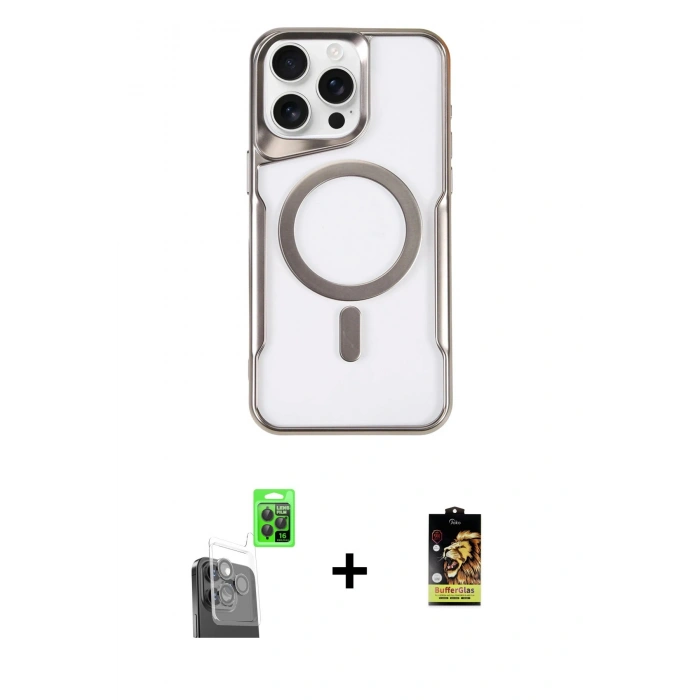 MARSİLYAN™- iPhone 16 Pro Kılıf Yadigar Klasik Özel Seri - Siyah Buffer Cam Ekran Koruyucu + Raze Metal Kamera Lens - SH