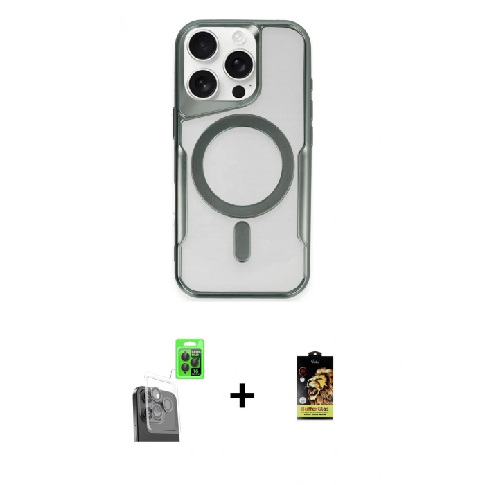 MARSİLYAN™- iPhone 16 Pro Kılıf Yadigar Klasik Özel Seri - Siyah Buffer Cam Ekran Koruyucu + Raze Metal Kamera Lens - SH