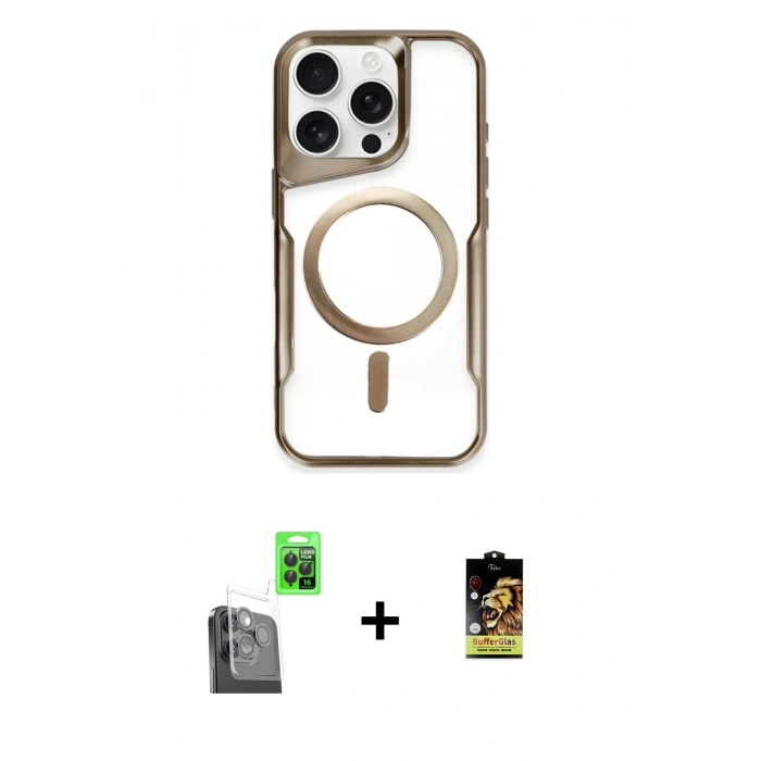MARSİLYAN™- iPhone 16 Pro Kılıf Yadigar Klasik Özel Seri - Siyah Buffer Cam Ekran Koruyucu + Raze Metal Kamera Lens - SH