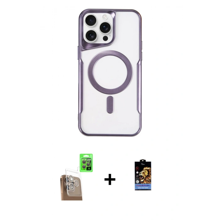 MARSİLYAN™- iPhone 16 Pro Kılıf Yadigar Klasik Özel Seri - Siyah Buffer Hayalet Cam Ekran Koruyucu + Çöl Titanyum Raze Metal Kamera Lens