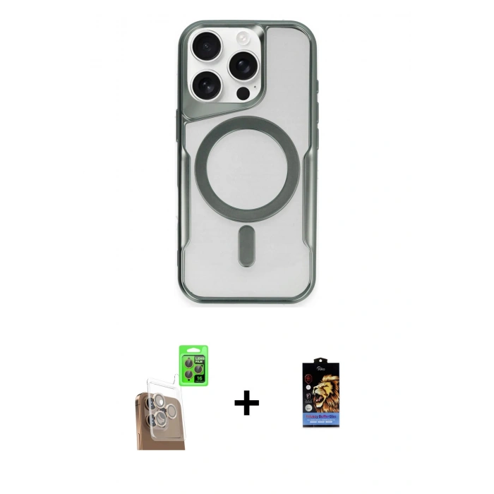 MARSİLYAN™- iPhone 16 Pro Kılıf Yadigar Klasik Özel Seri - Siyah Buffer Hayalet Cam Ekran Koruyucu + Çöl Titanyum Raze Metal Kamera Lens