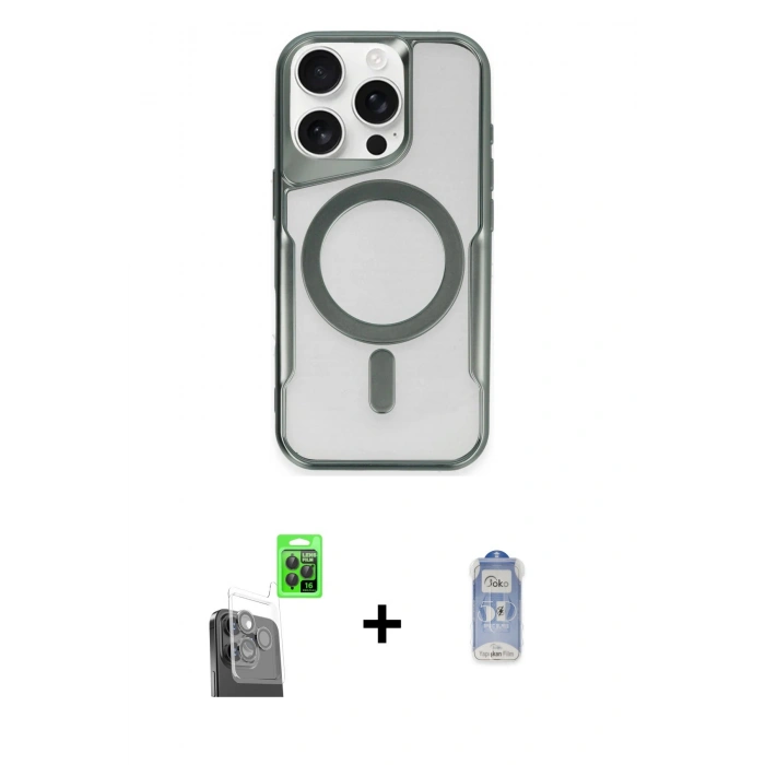 MARSİLYAN™- iPhone 16 Pro Kılıf Yadigar Klasik Özel Seri - Siyah Joko Magic 5D Cam + Raze Metal Kamera Lens - SH